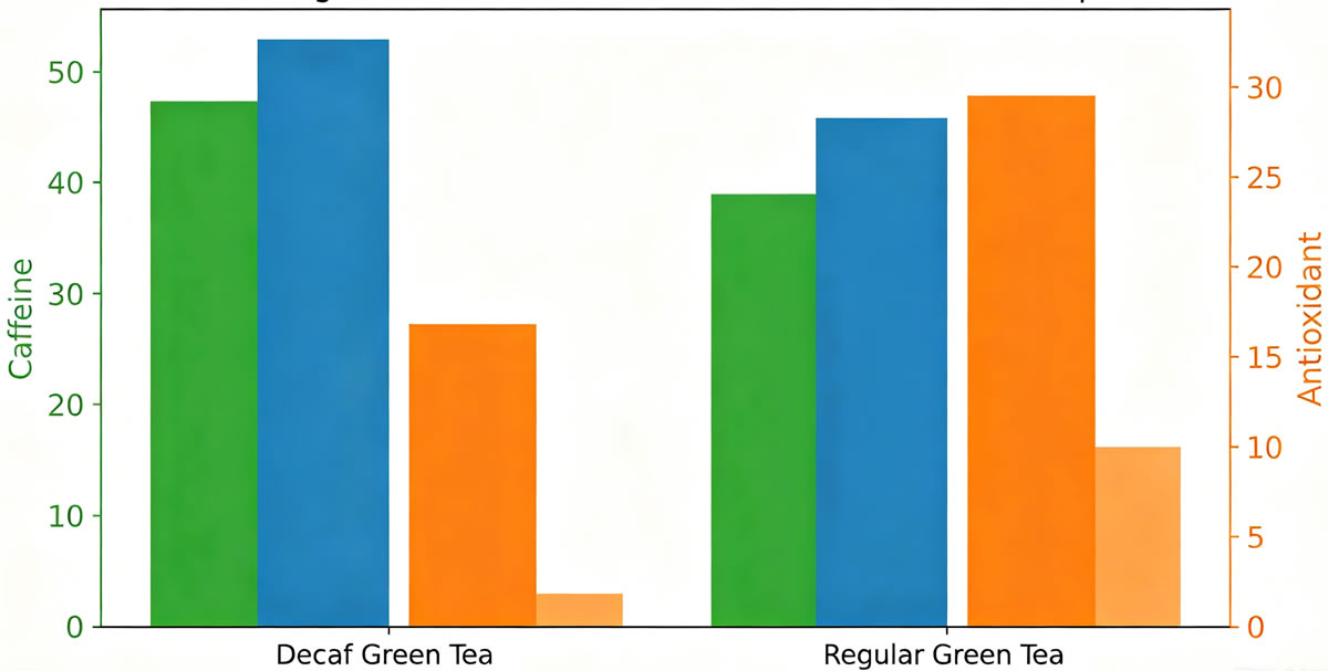 Decaf vs regular green tea comparison of caffeine and antioxidant levels