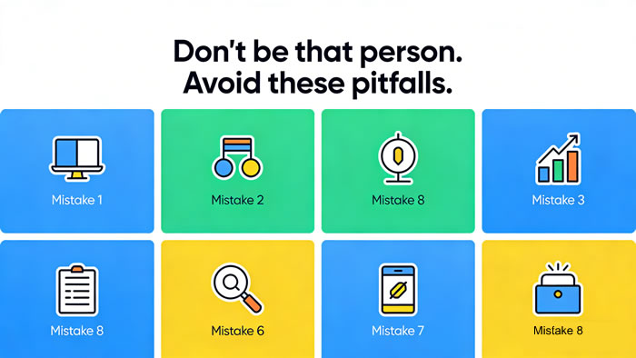 Iconographic summary of the 8 common mistakes listed above