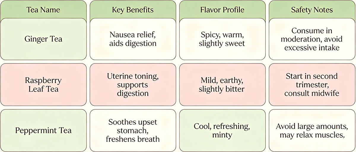 Pregnancy safe herbal tea alternatives comparison chart