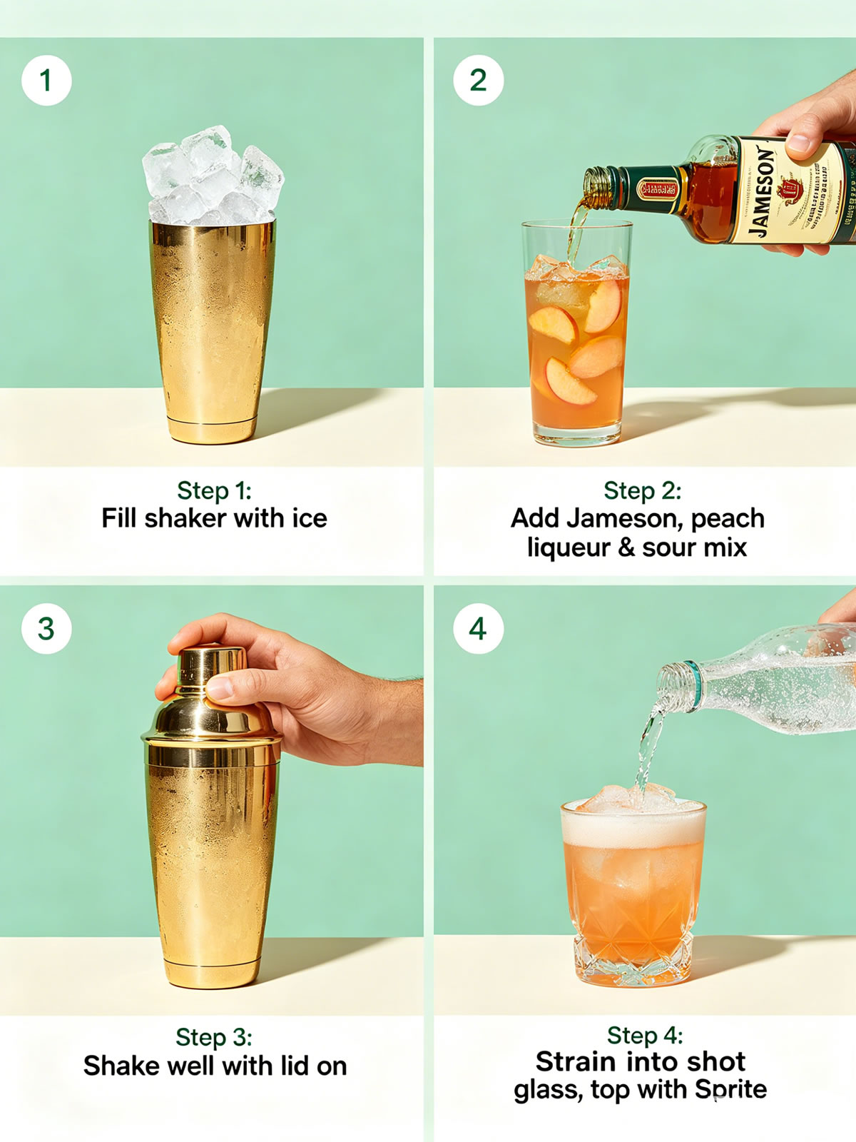 Step by step preparation of classic Jameson green tea shot