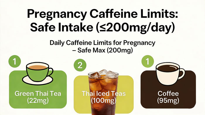 Pregnancy Caffeine Limits: Safe Intake (≤200mg/day) vs Green Thai Tea (22mg/cup)